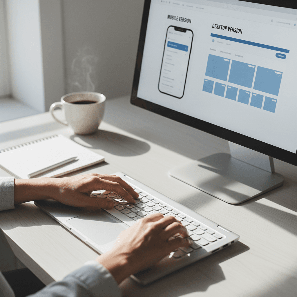 Webdesigner arbeitet an professioneller Website auf modernem Arbeitsplatz